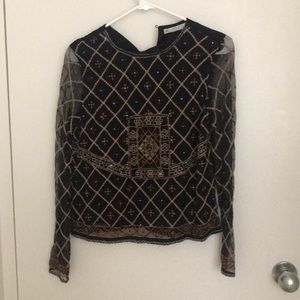 Zara mesh sleeve embroidered top
